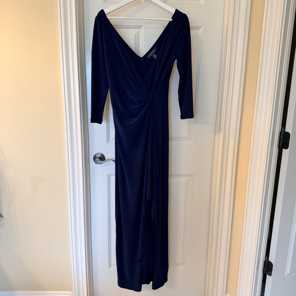 Ralph Lauren Dresses & Skirts - Ralph Lauren Deep Blue Long Sleeve Cross Front Maxi Dress